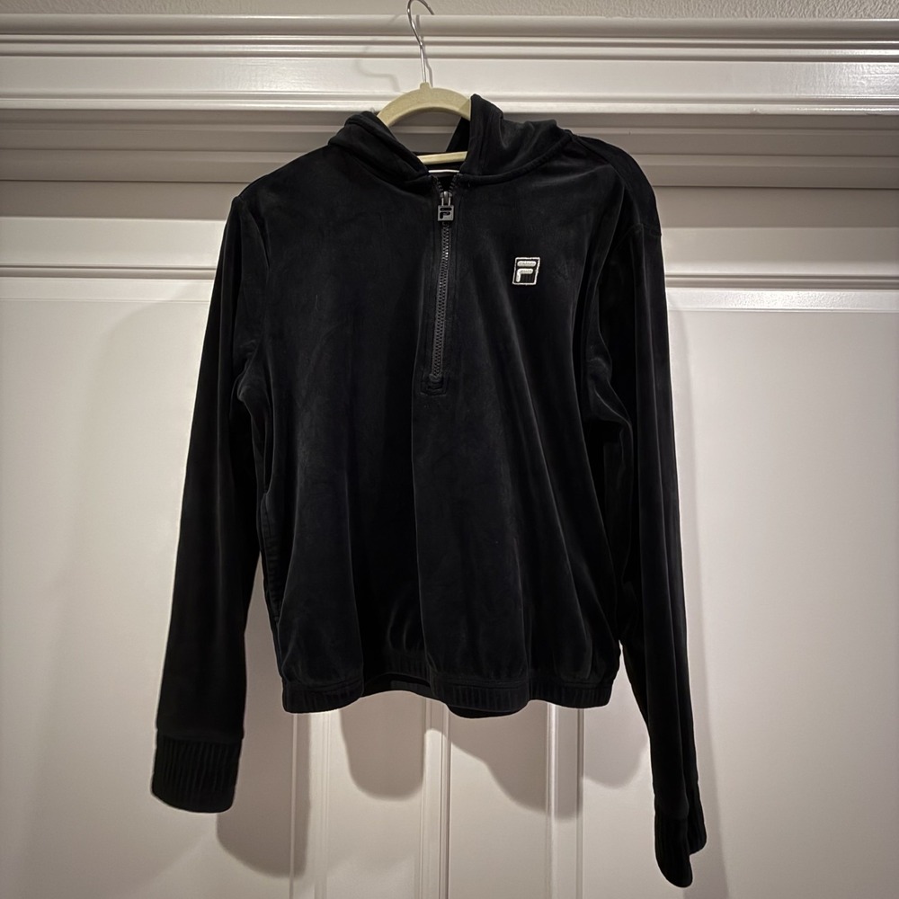 Fila Women's Black Long Sleeve Velour Quarter Zip Pullover Hoodie Size‎ Small - Picture 3 of 14